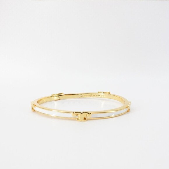 Tory Burch Jewelry - Tory Burch Serif-T Enameled Stackable Bracelet Ivory OS